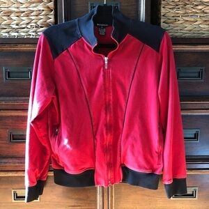 Vintage Champion red & black zip up jacket in size L